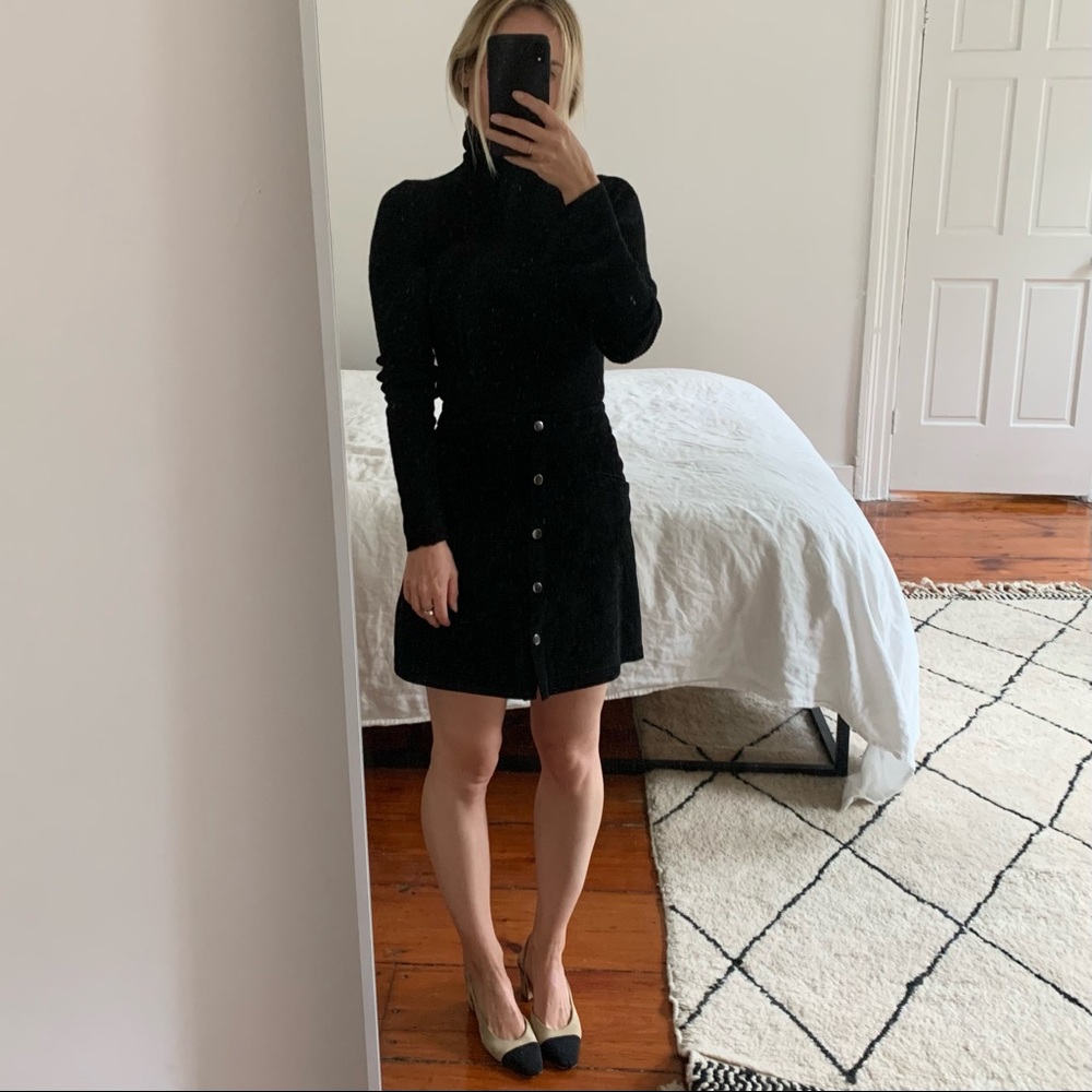 Mango Black Suede Button Mini Skirt